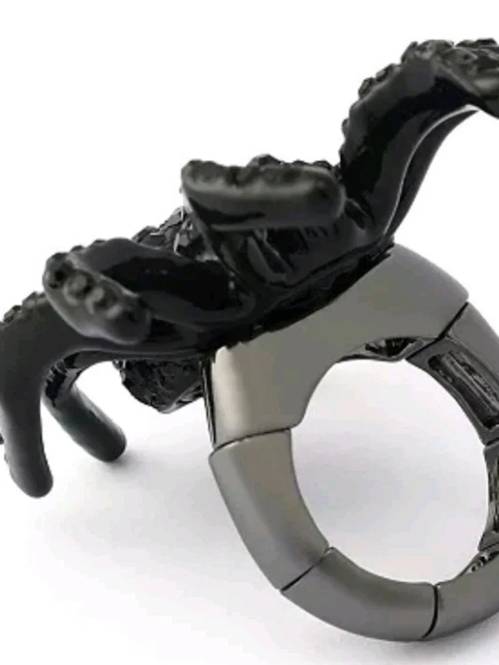 Betsey Johnson Black Crystal Encrusted Spider Cocktail Stretch Ring, NEW IN BOX